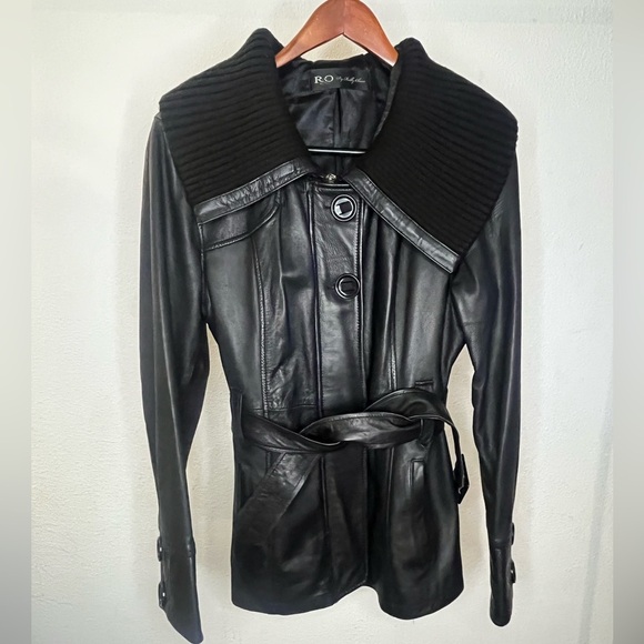 r & o Jackets & Blazers - Ruby & Oscar R&O Genuine Leather Belted Coat Women Sz S